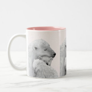 Arctic Love: Polar Bear Family in Pink Hues Two-Tone Coffee Mug