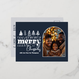 Arctic Midnight & Ice Grey Christmas Photo Foil Holiday Postcard