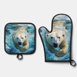 Arctic Mirage: The Swimming Monarch Oven Mitt & Pot Holder Set