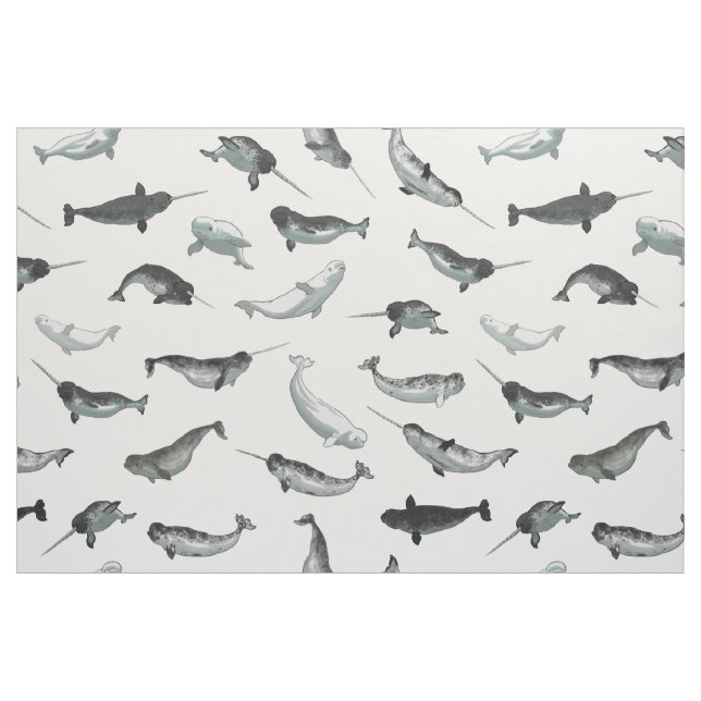 Arctic Narwhals and Belugas Pattern Fabric (Fat Quarter)