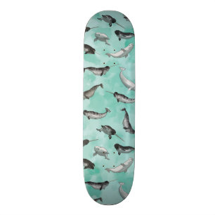 Arctic Narwhals and Belugas Pattern Skateboard