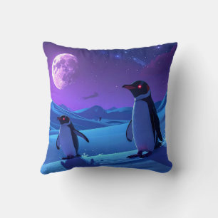 Arctic Night Penguins Throw Pillow