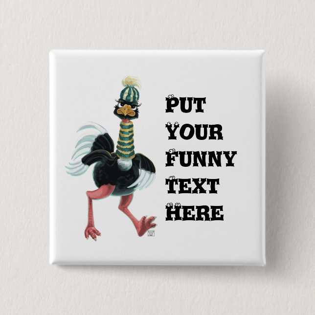 Arctic Ostrich on the Run 2 Inch Square Button (Front)