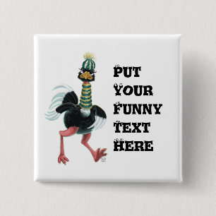 Arctic Ostrich on the Run 2 Inch Square Button