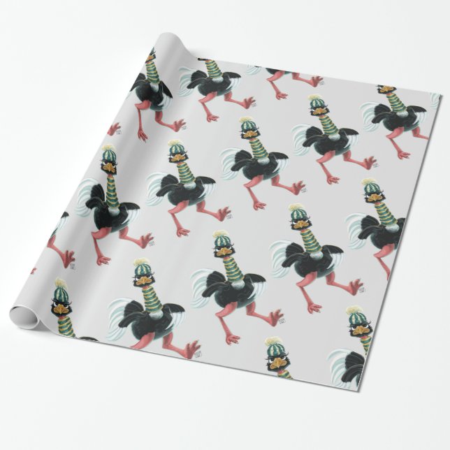 Arctic Ostrich on the Run Wrapping Paper (Unrolled)