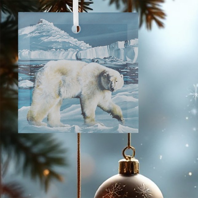 Arctic Polar Bear Blue Glass Ornament (Creator Uploaded)