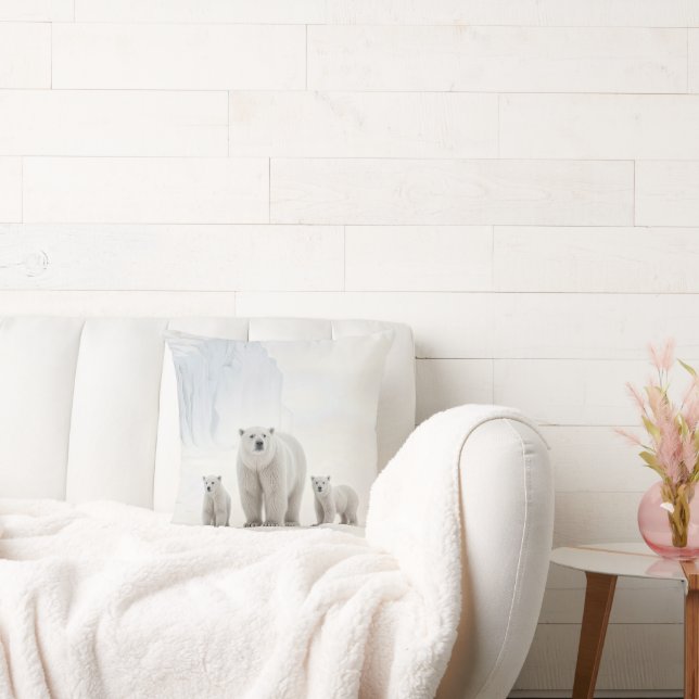 Arctic Polar Bear Family Throw Pillow (Couch)