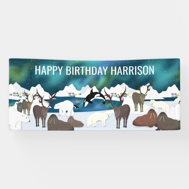 Arctic Polar Bear Reindeer Walrus Orca Narwhal Fox Banner (Horizontal)