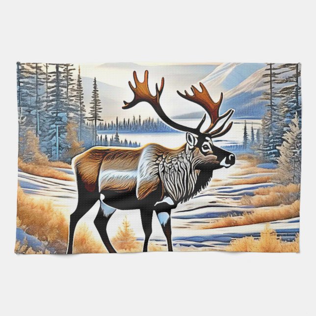 Arctic Reindeer View Design  Kitchen Towel (Horizontal)