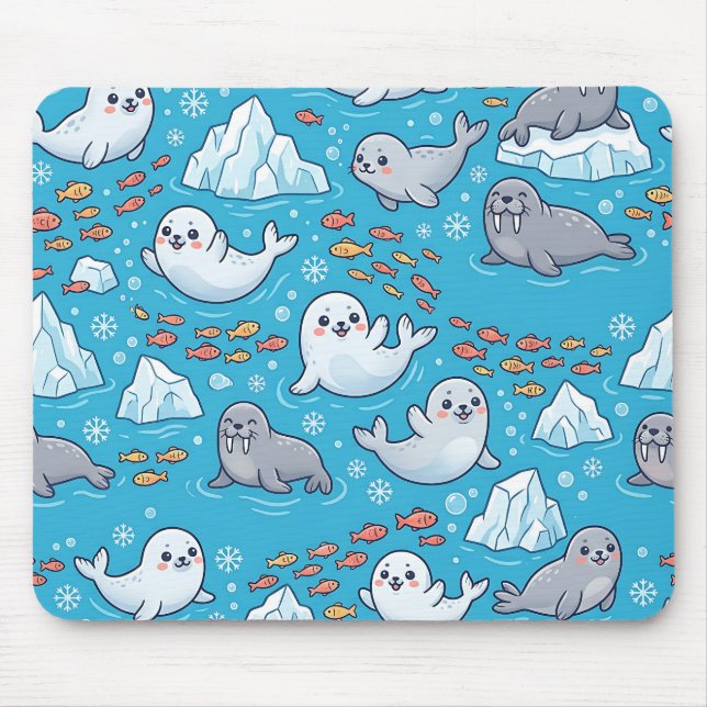 Arctic Seal & Walrus Mousepad – Cute Pattern (Front)