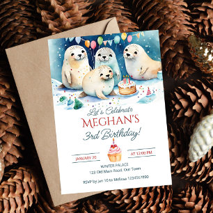 Arctic seal winter birthday editable template
