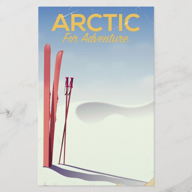 Arctic ski vintage adventure exploration poster stationery (Front)