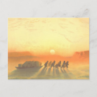 Arctic Sledge Expedition Midnight Sun Lithograph Holiday Postcard