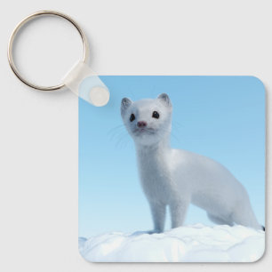 Arctic Weasel Charm Keychain