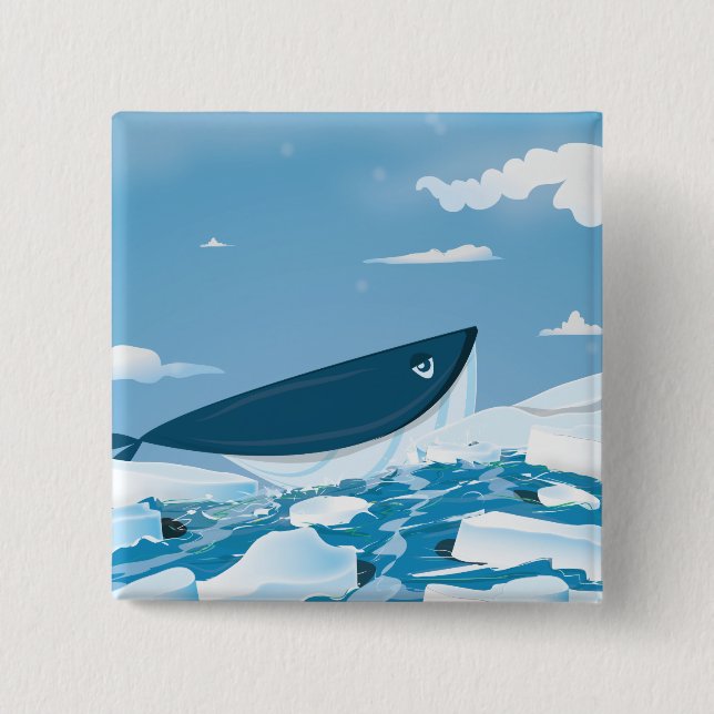Arctic Whale 2 Inch Square Button (Front)