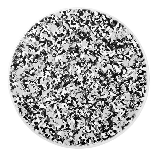 Arctic White Grey Black Camo Camouflage Pattern Ceramic Knob (Front)