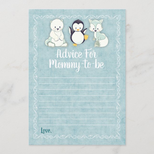 Arctic Winter Animals Advice For Mommy Shower Game Card (Front)