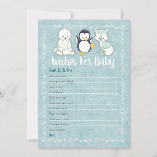 Arctic Winter Animals Wishes For Baby Shower Game Invitation (Front)