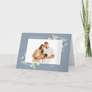 Arctic Winter Botanical Frame 4 Photo Dusty Blue Holiday Card