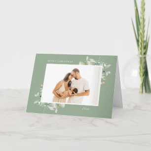 Arctic Winter Botanical Frame 4 Photo Sage Holiday Card