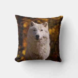 Arctic Wolf On Rock Throw Pillow