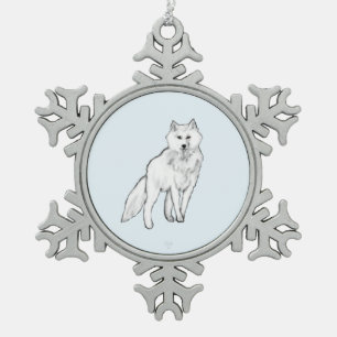 Arctic Wolf Photo-Realistic Digital Airbrush Art Snowflake Pewter Christmas Ornament