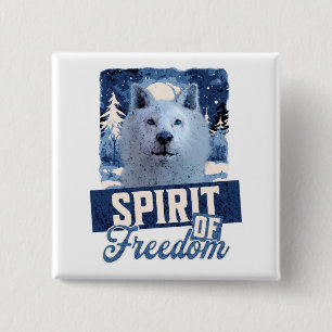 Arctic Wolf Spirit of Freedom Wildlife Design 2 Inch Square Button