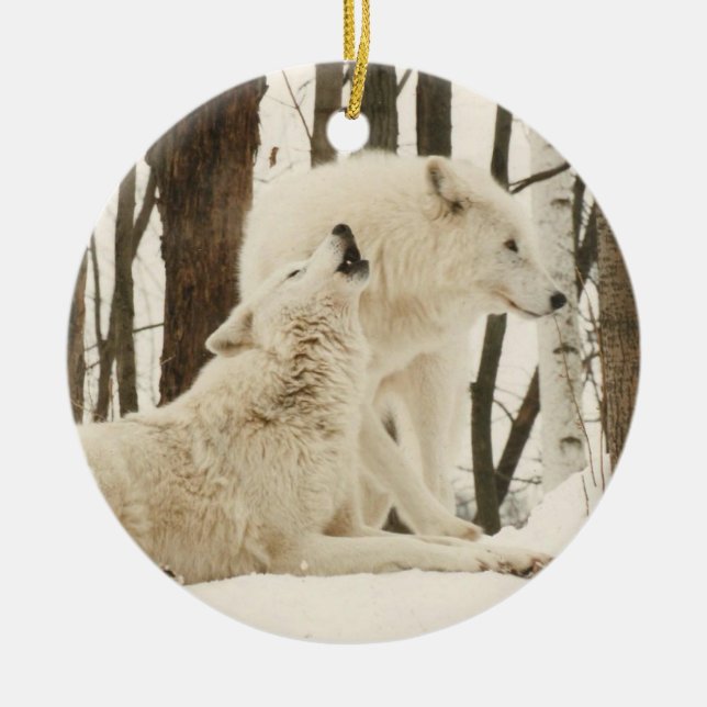 Arctic Wolves in Winter Ceramic Ornament (Front)