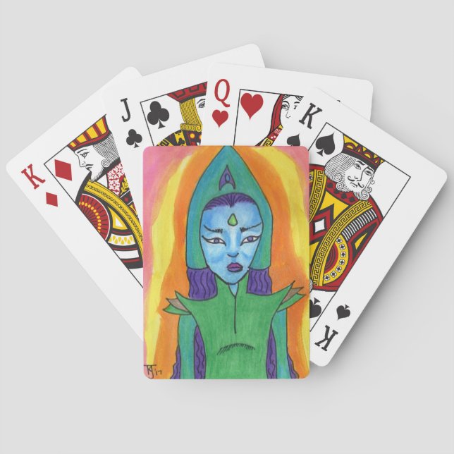 Arcturian Self-Portrait Galactic Starseed Alien Me Playing Cards (Back)