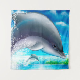 Ardoise gris bleu Océan Dauphins Tapisserie