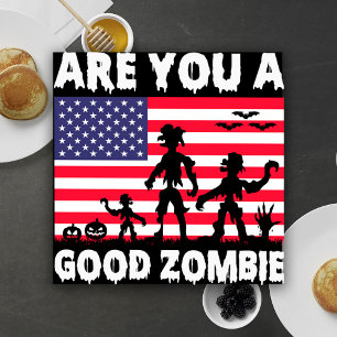 Are You A Good Zombie USA Flag Spooky Halloween   Square Paper Coaster