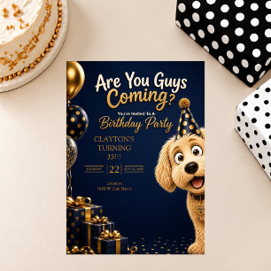 Are You Guys Coming? Funny Dog Blue Birthday Party Invitation