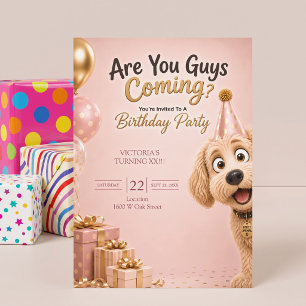 Are You Guys Coming? Funny Dog Blush Pink Birthday Invitation