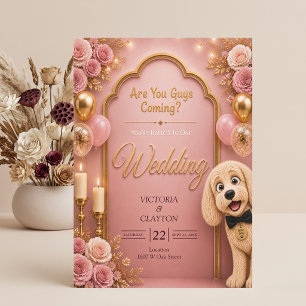 Are You Guys Coming? Funny Dog Blush Pink Wedding Invitation