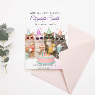 Are You Kitten Me? Cat Birthday Party Invitation