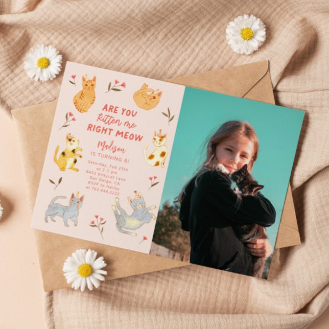 Are You Kitten Me Cat Birthday Photo Invitation (Creator Uploaded)