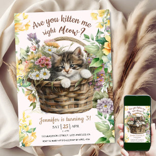 Are You Kitten Me Meow   Cat Girl 3rd Birthday  Invitation