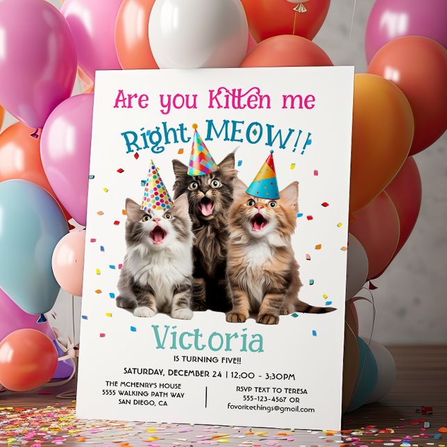 Are you Kitten me right Meow Birthday Party Cat Invitation (Creator Uploaded)