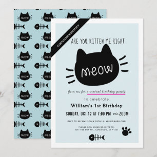 Are You Kitten Me Right Meow Blue Virtual BIrthday Invitation