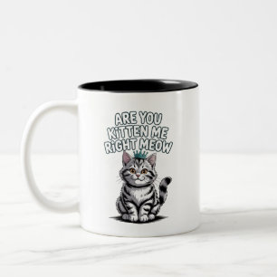 Are you kitten me right meow Two-Tone coffee mug