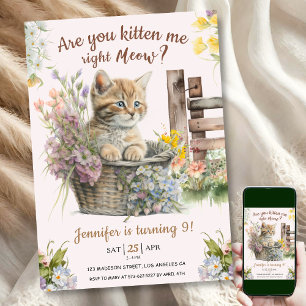 Are You Kitten Me Right Now Girl Cat 9th Birthday  Invitation