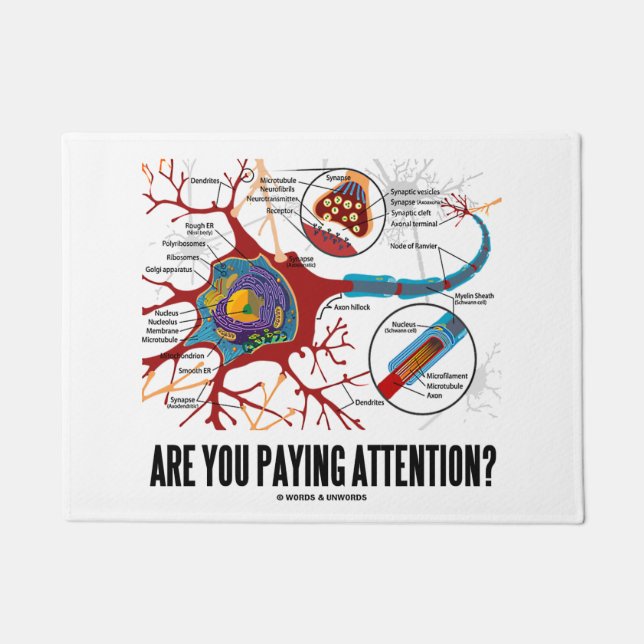 Are You Paying Attention? Neuron Synapse Humour Doormat (Front)