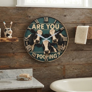 Are You Pooping? Funny Cow Farmhouse Bathroom Large Clock