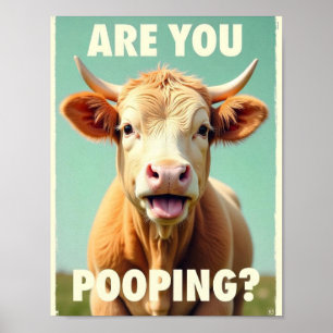 Are You Pooping? Funny Highland Cow, Cow Art Poster