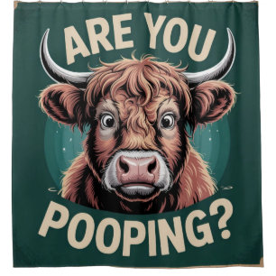 Are You Pooping? Funny Highland Cow Shower Curtain