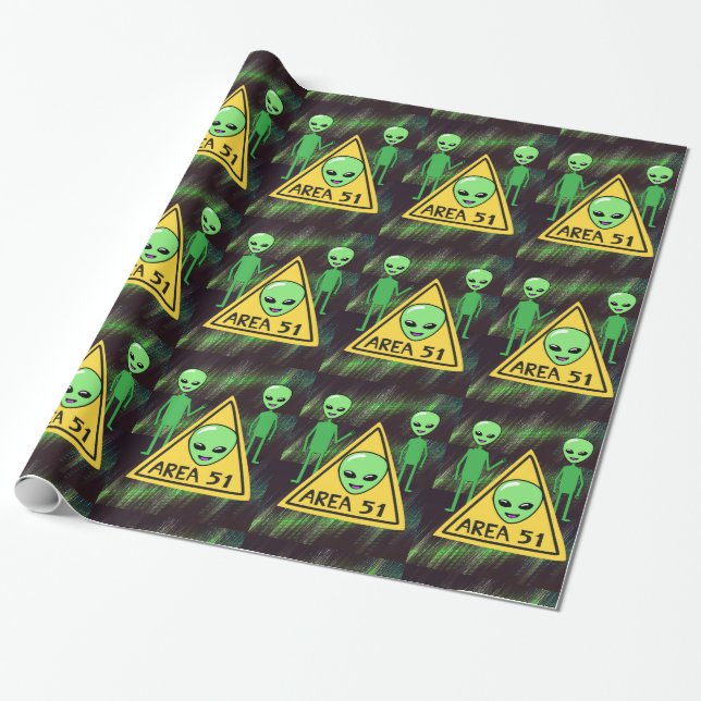 Area 51 Aliens Roswell New Mexico UFO Wrapping Paper (Unrolled)