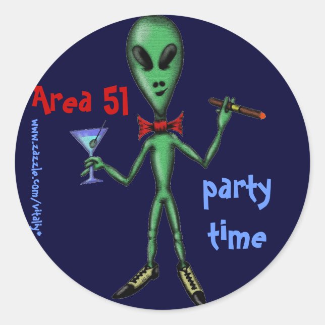 Area 51 funny party alien cartoon art sticker (Front)