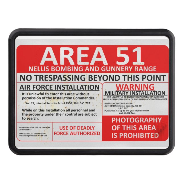 Area 51 No Trespassing Sign Trailer Hitch Cover (Front)
