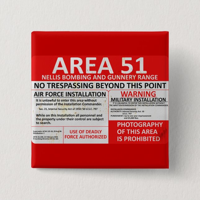 Area 51 Sign 2 Inch Square Button (Front)