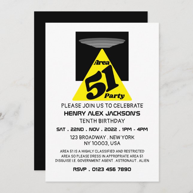 Area 51 UFO, Birthday Invitation (Front/Back)